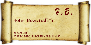 Hohn Bozsidár névjegykártya